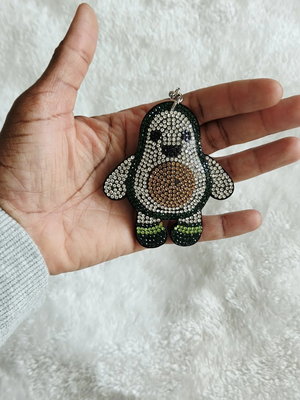 Happy Rhinestone Avocado Keychain - Black, Green, Brown Bag Charm